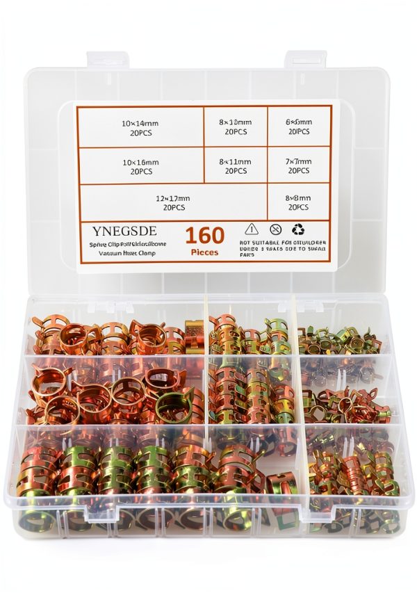 YNEGSDE Spring Hose Clamps 65Mn Steel 8 Sizes 160pcs Kit-0