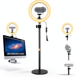 Acetaken Webcam Stand with 10" Ring Light and Magnetic Mount-0