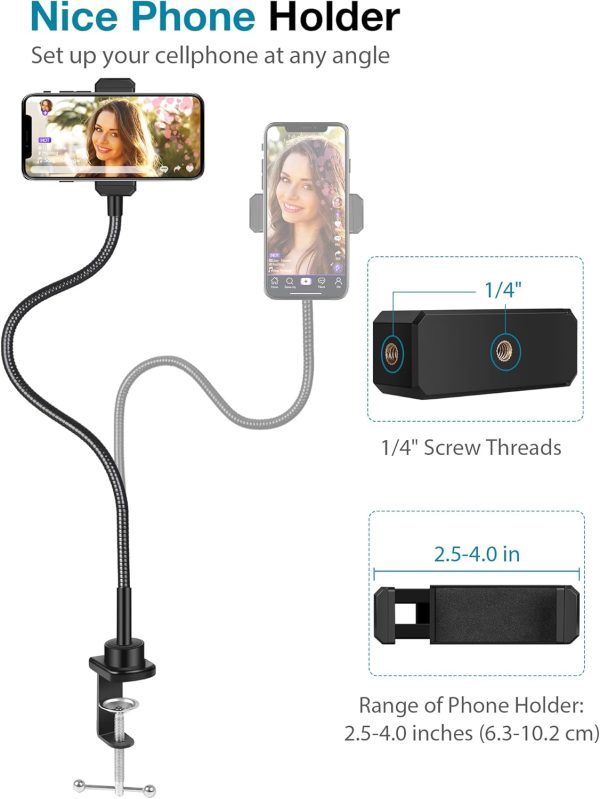 InnoGear Webcam Stand with Phone Mount, Desk Camera Arm Stands Gooseneck for Logitech Webcam BRIO 4K C960 C920 C920S C922 C922x C925e C930 C930e C615 NexiGo N60, Right Light, Gopro with 1/4" Thread-5