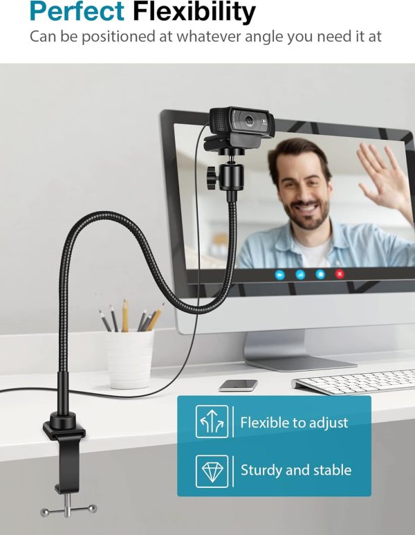 InnoGear Webcam Stand with Phone Mount, Desk Camera Arm Stands Gooseneck for Logitech Webcam BRIO 4K C960 C920 C920S C922 C922x C925e C930 C930e C615 NexiGo N60, Right Light, Gopro with 1/4" Thread-3