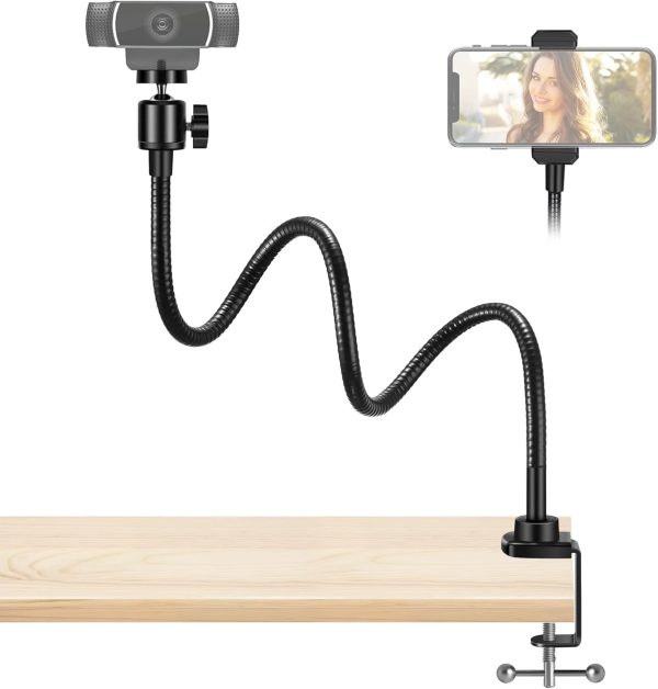 InnoGear Webcam Stand with Phone Mount, Desk Camera Arm Stands Gooseneck for Logitech Webcam BRIO 4K C960 C920 C920S C922 C922x C925e C930 C930e C615 NexiGo N60, Right Light, Gopro with 1/4" Thread-0