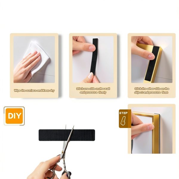 KING MOUNTAIN 1x3 Inch Hook and Loop Strips, 20 Sets Nylon Self Adhesive Tape, Double Sided Strong Back Adhesive Tape and Dots for Office, Home and Crafting, Heavy Duty, Black-3